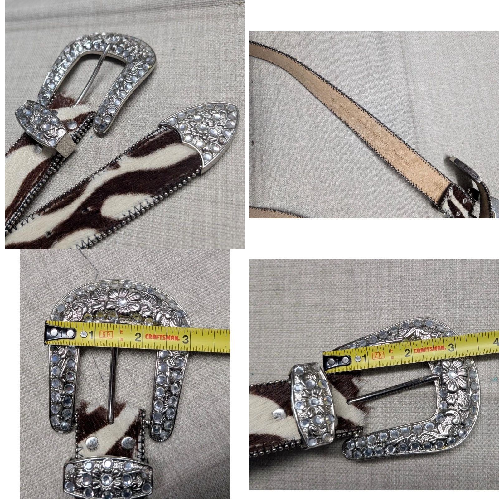 Vintage VINTAGE western belt cowhair leather rhinestone studs 38 brown MENS Western Belt Size 38 - 8 Thumbnail