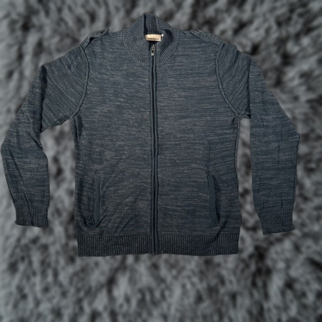 DKNY VINTAGE DKNY Jeans Sweater L Full Zip Marled Knit Streetwear Minimalist Layering Utility Mens Size US L / EU 52-54 / 3 - 1 Thumbnail