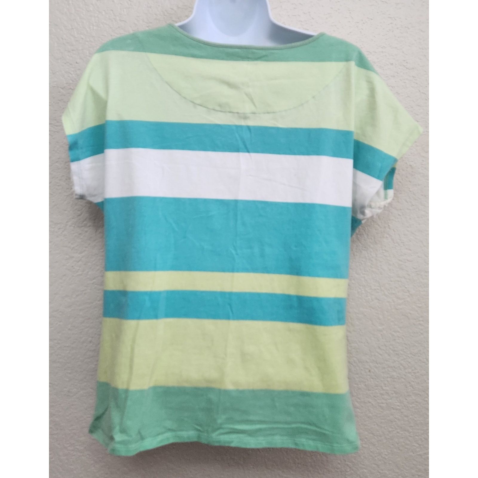 Other Ruby Rd. Blue Green White Striped Capped Sleeves Top Medium Size M / US 6-8 / IT 42-44 - 4 Thumbnail
