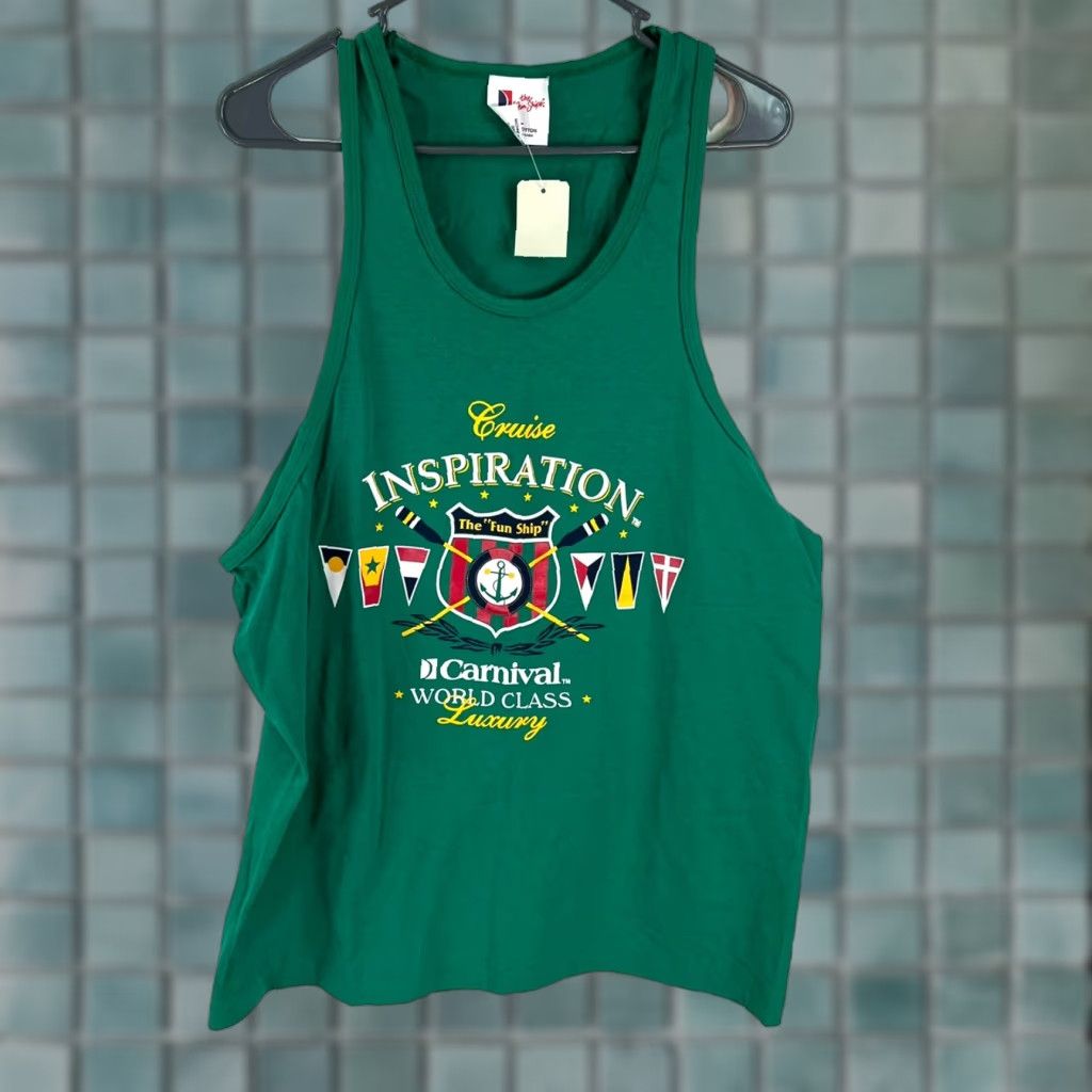 Vintage Carnaval Graphic Tank Top Men Size L Green Fun Ship Theme Size US L / EU 52-54 / 3 - 1 Thumbnail