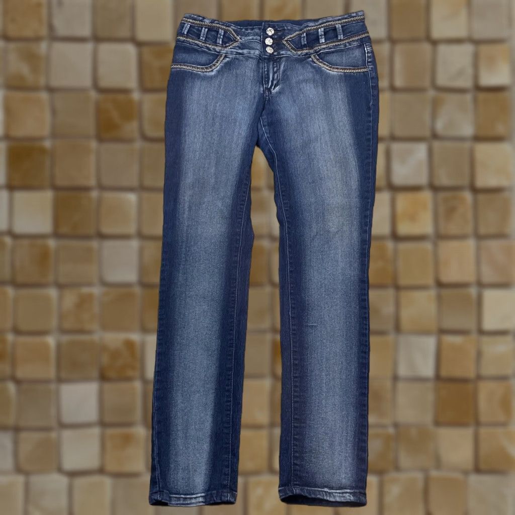 Denime L'Square Womens Jeans 15 Blue Denim Slim Straight Leg Distressed 5-Pocket Size 36" / US 14 / IT 50 - 1 Thumbnail