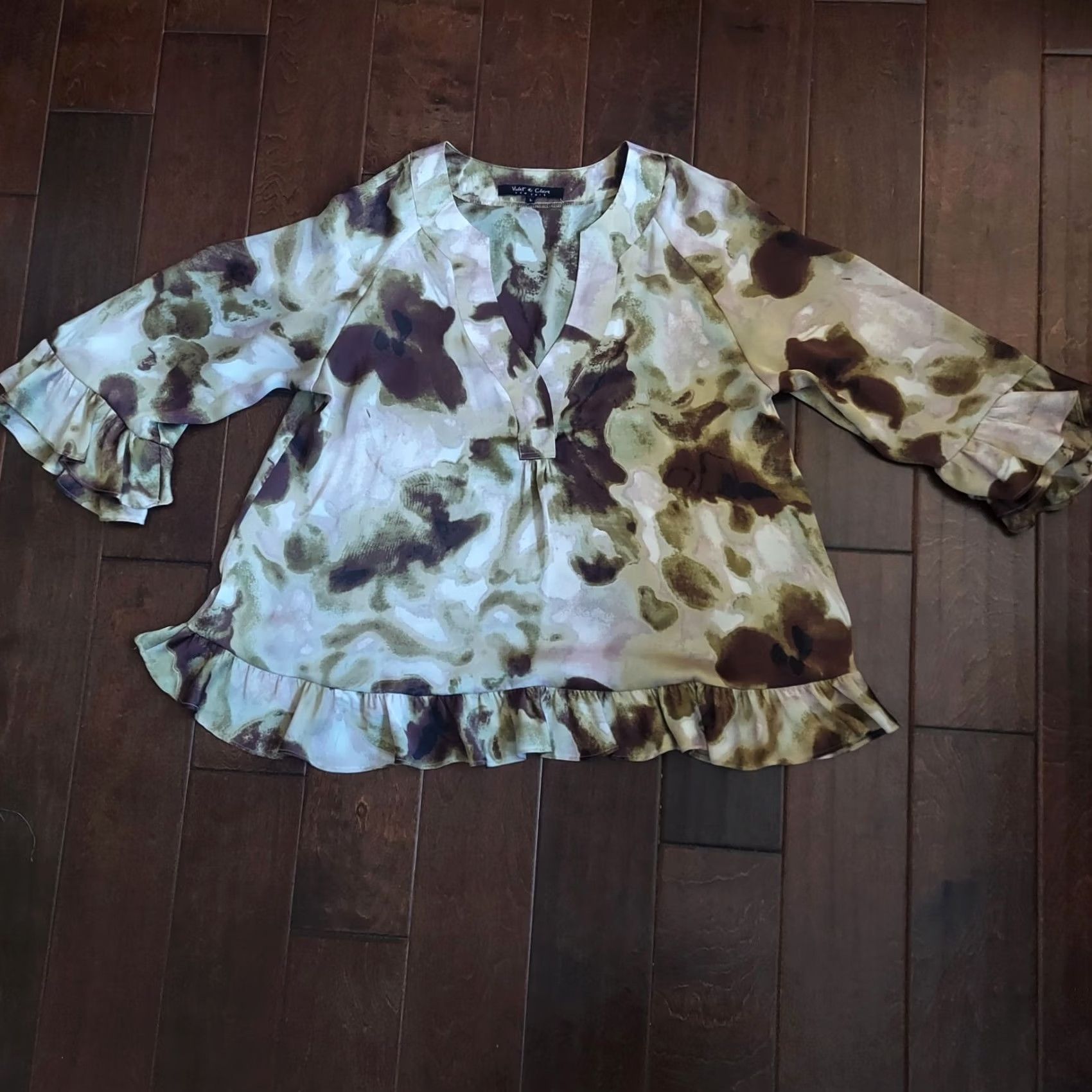 Sea New York Violet & Claire New York Women's Tye Die V Neck Blouse - 100% Polyester - Size L Size L / US 10 / IT 46 - 2 Thumbnail