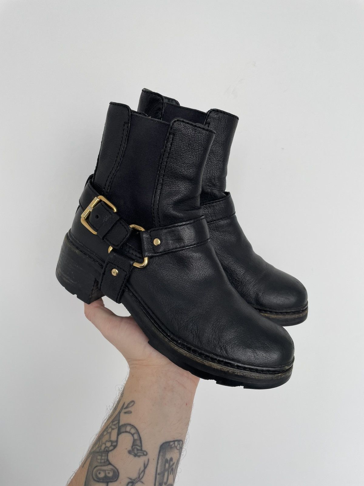 Prada × Vintage PRADA Biker Ankle Motorcycle Leather Boots Size EU 38,5 Size US 8.5 / IT 38.5 - 2 Thumbnail