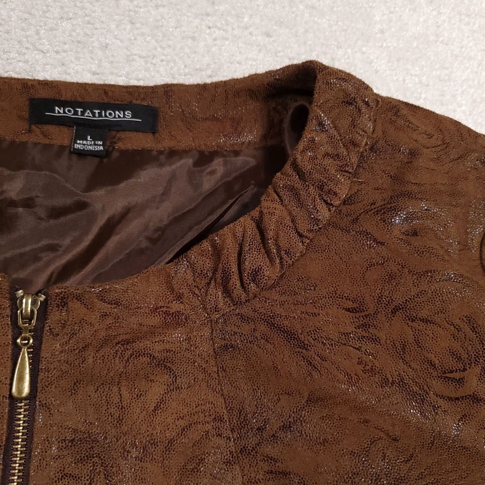 Vintage Notations Jacket Womens Large Brown Swirl Print Pockets Lightweight Lined Zip Up Size L / US 10 / IT 46 - 5 Thumbnail