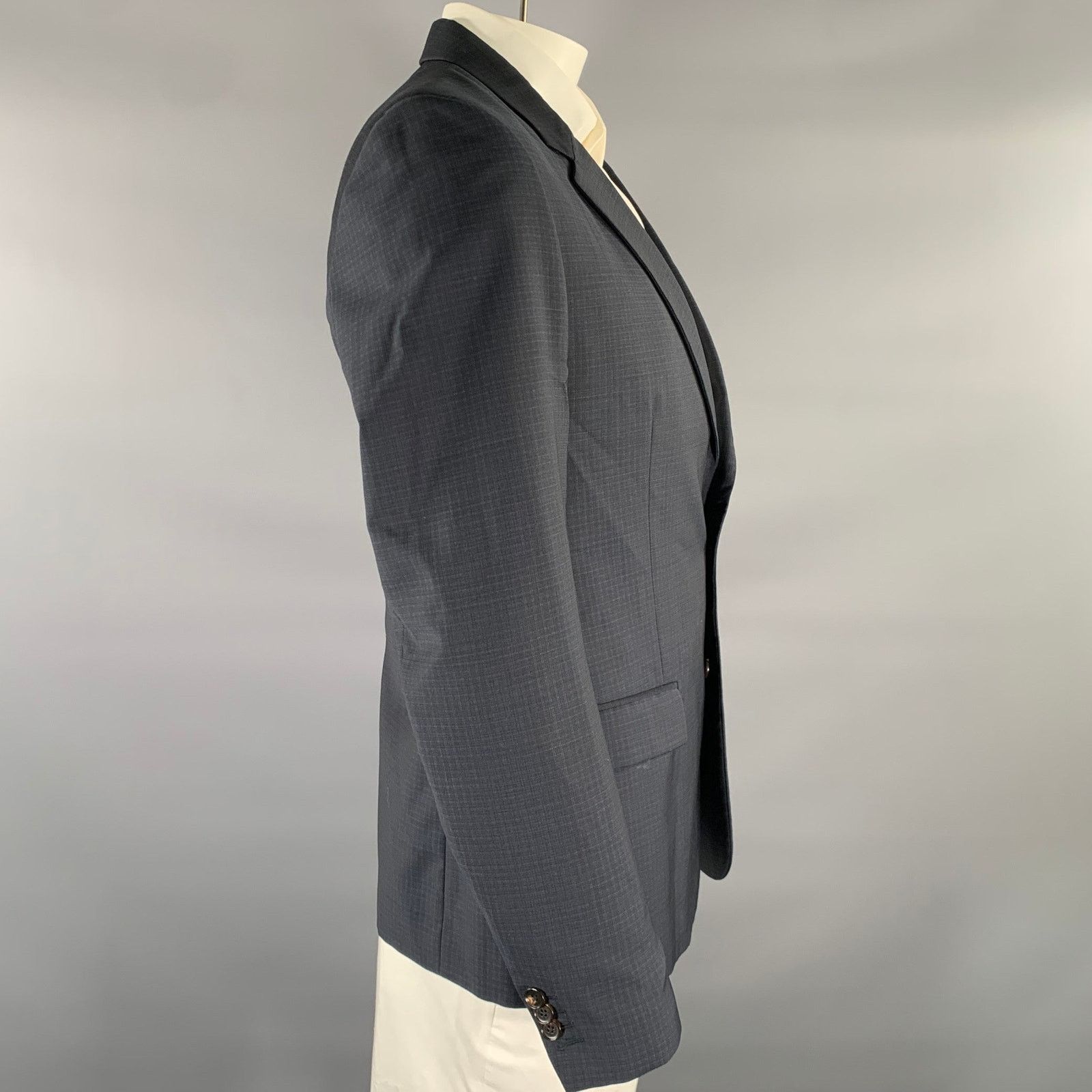 Maison Margiela MAISON MARGIELA Grey Blue Plaid Wool Notch Lapel Sport Coat Size 42R - 3 Thumbnail