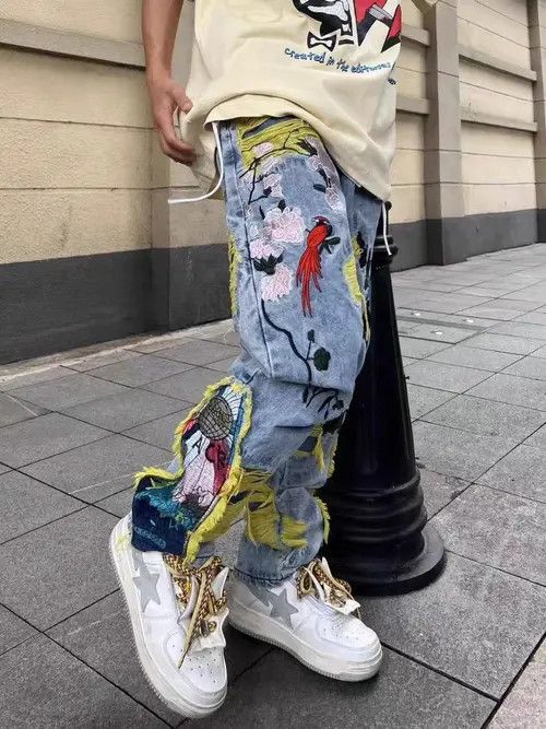 Other Retro heavy embroidery ripped washed distressed jeans Size US 32 / EU 48 - 1 Thumbnail