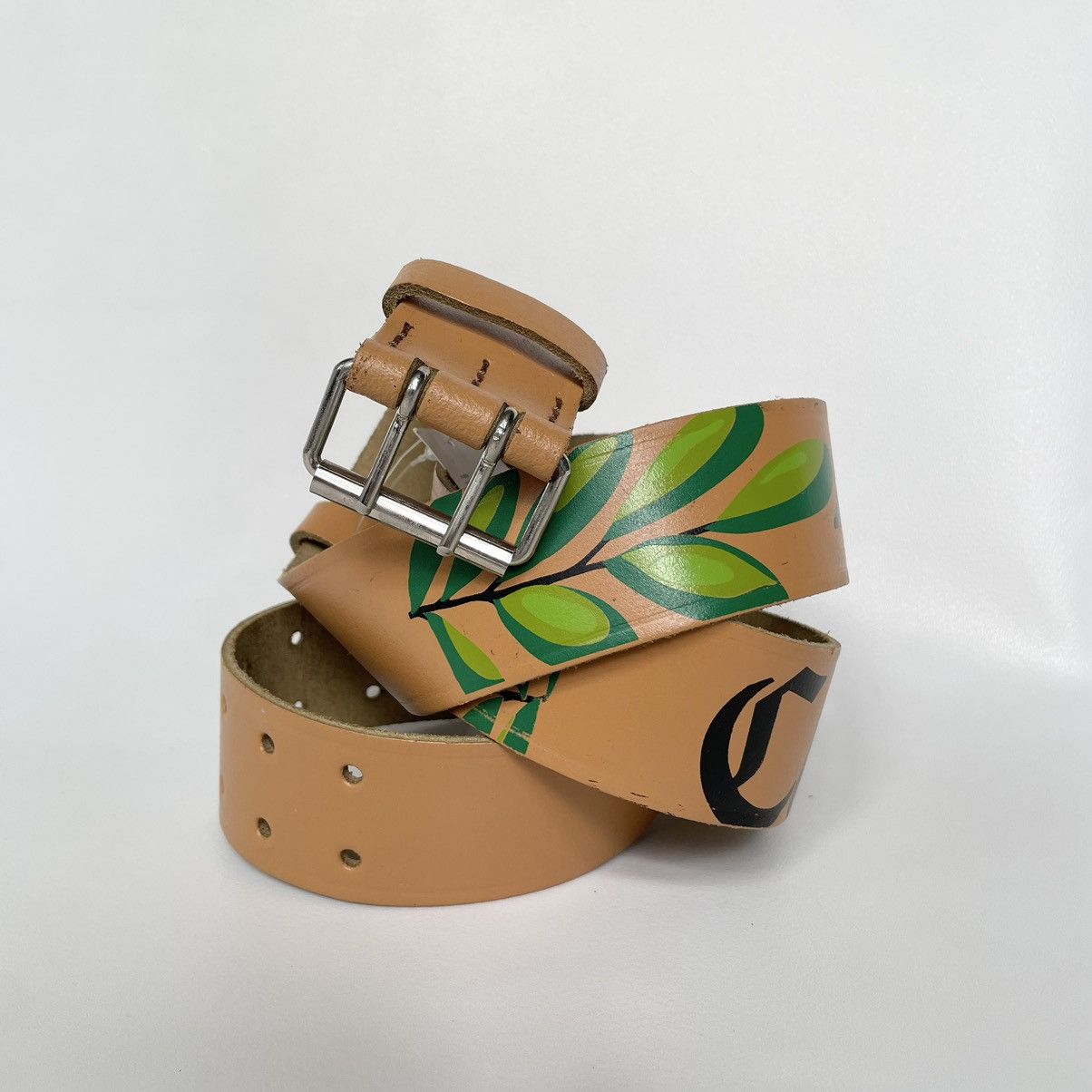 Comme des Garcons ‘Script Print’ Tan Leather Belt Size 32 - 1 Thumbnail