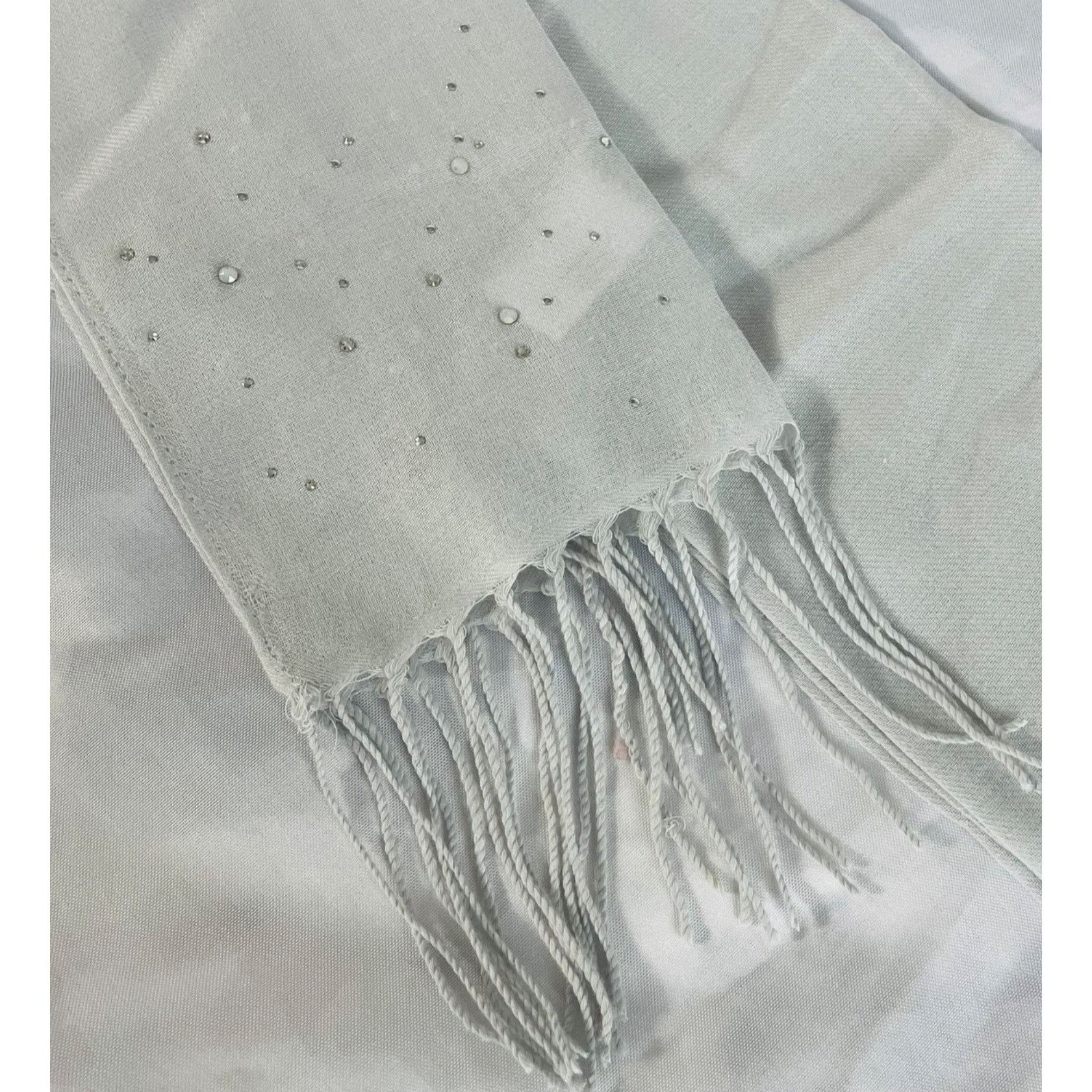 Swarovski Swarovski Light Gray Scarf With Crystal Embellishments & Fri Size ONE SIZE - 4 Thumbnail
