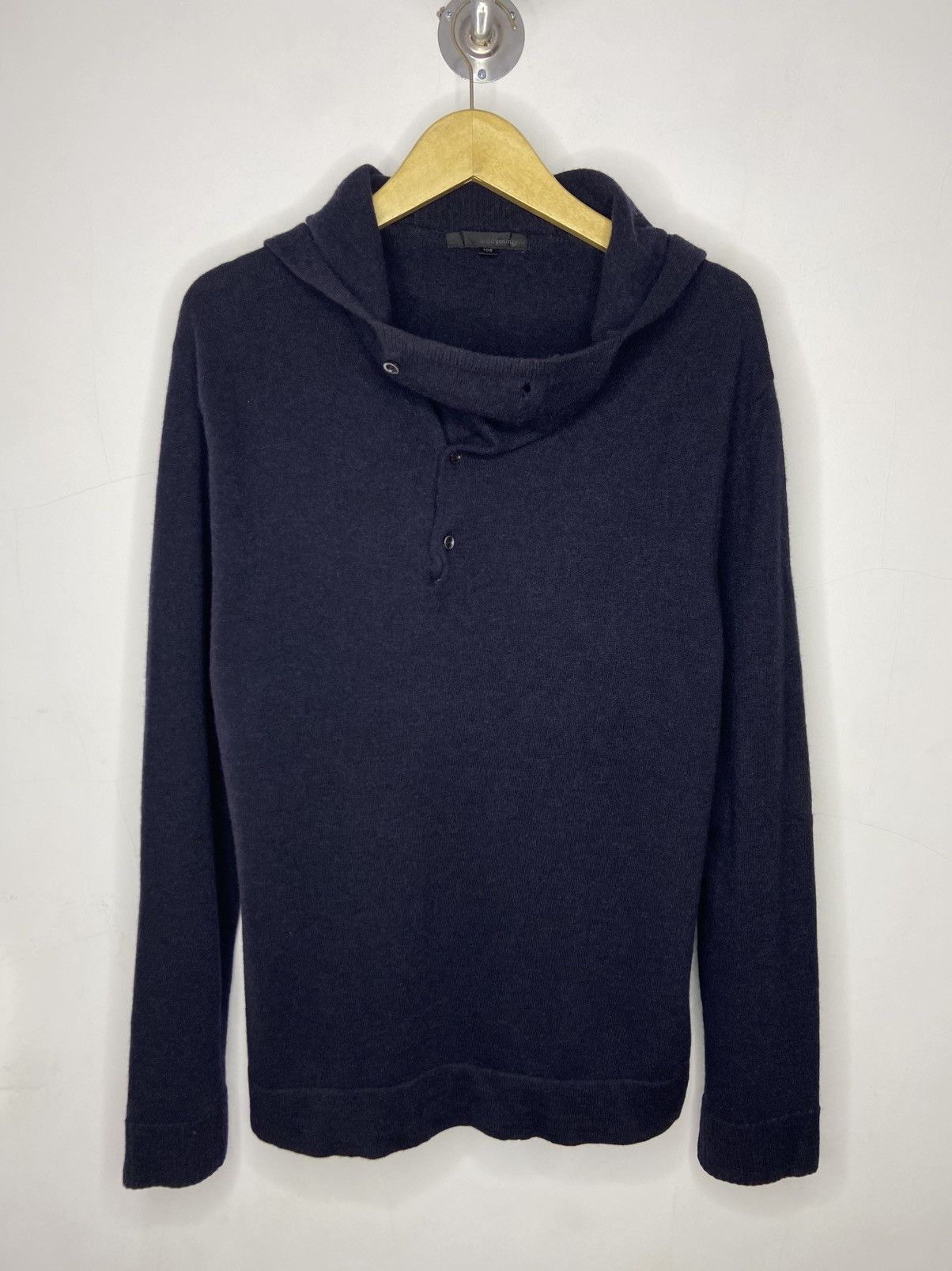 Wooyoungmi Wooyoungmi High Button Up Hooded Knit Wool Navy Size US M / EU 48-50 / 2 - 7 Thumbnail