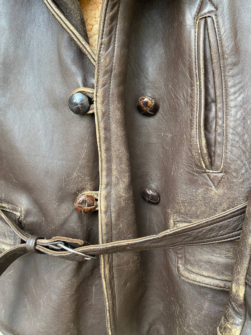 Vintage Retro 30s 40s Brown French BARNSTORMER Leather Coat Size US L / EU 52-54 / 3 - 5 Thumbnail