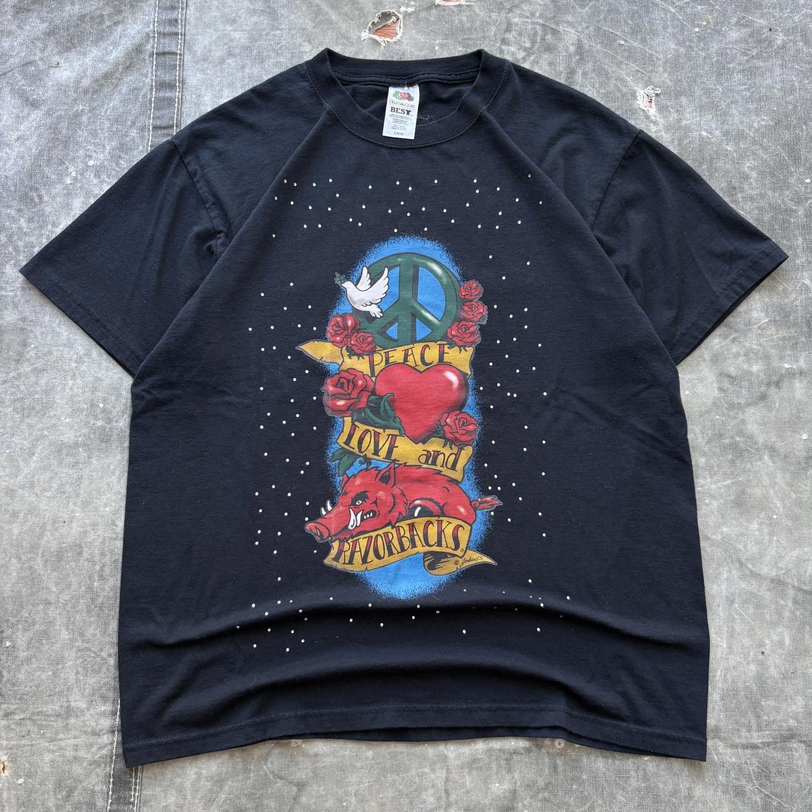 Fruit Of The Loom Vintage Y2K Ed Hardy Arkansas Razorbacks Rhinestones Shirt Size US L / EU 52-54 / 3 - 1 Thumbnail