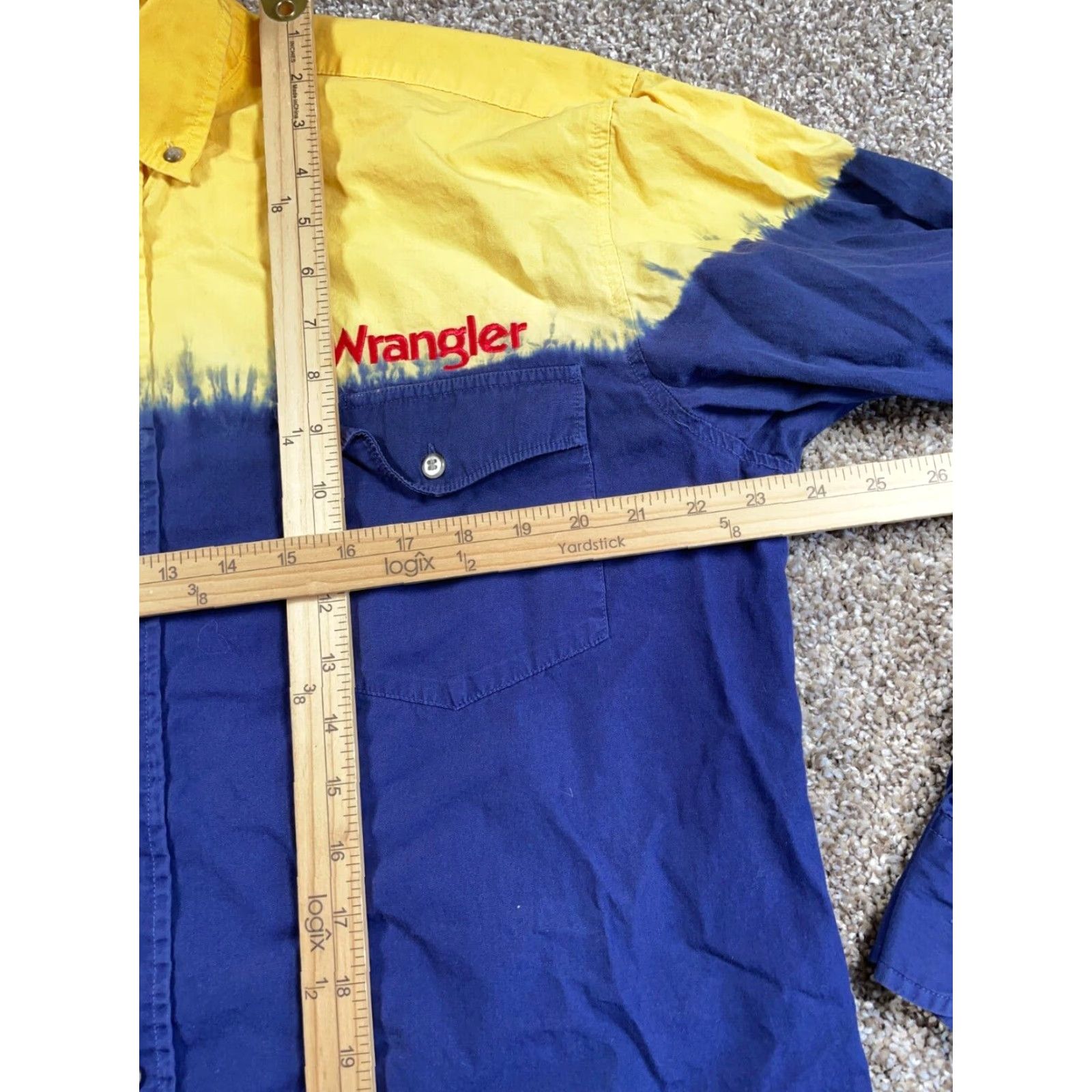 Wrangler VINTAGE Wrangler Western Shirt Adult XL Blue Yellow Striped Tie Dye Embroidered Mens Size US XL / EU 56 / 4 - 6 Thumbnail