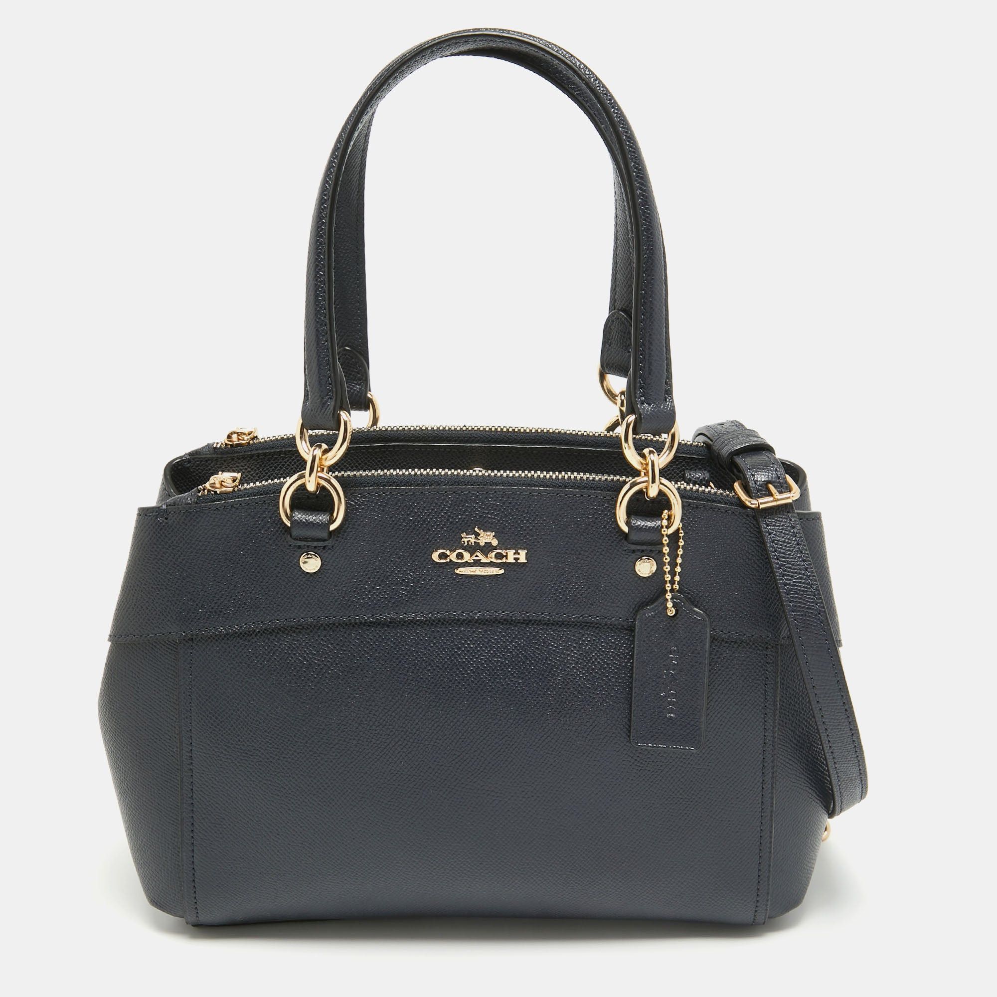 image of Coach Navy Blue Leather Mini Brooke Carryall Satchel, Women's