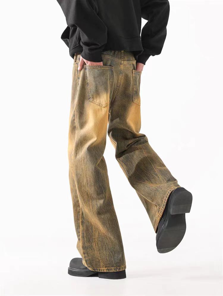 Japanese Brand × Jean Vintage Washed Yellow Clay Dyed Straight Leg Scrap Jeans Size US 34 / EU 50 - 5 Thumbnail