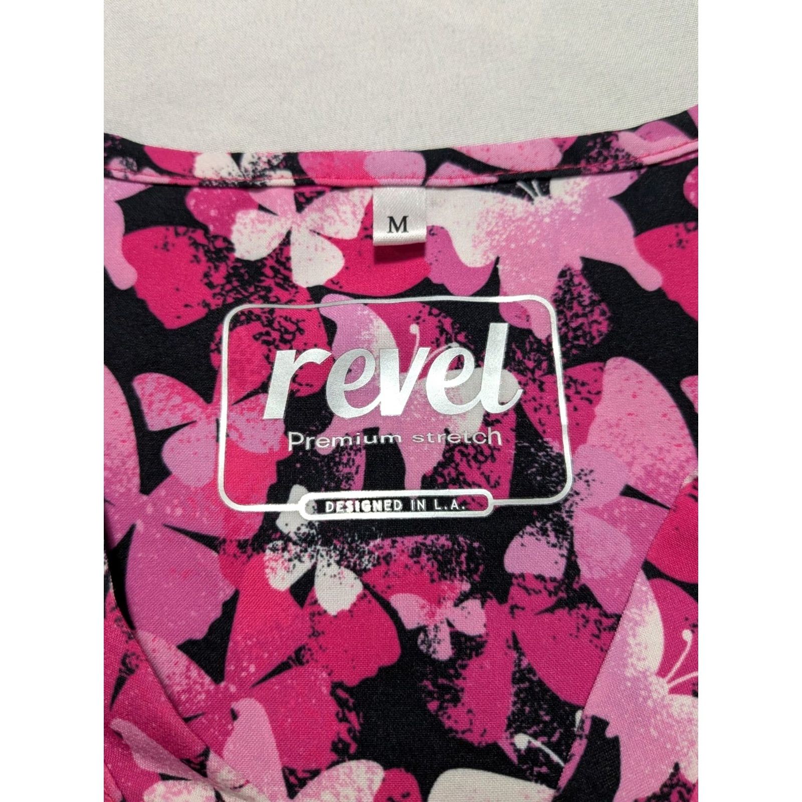Pinko Revel Premium Stretch Pink Butterfly AOP - Women Medium Scrub Top EUC Size M / US 6-8 / IT 42-44 - 4 Thumbnail