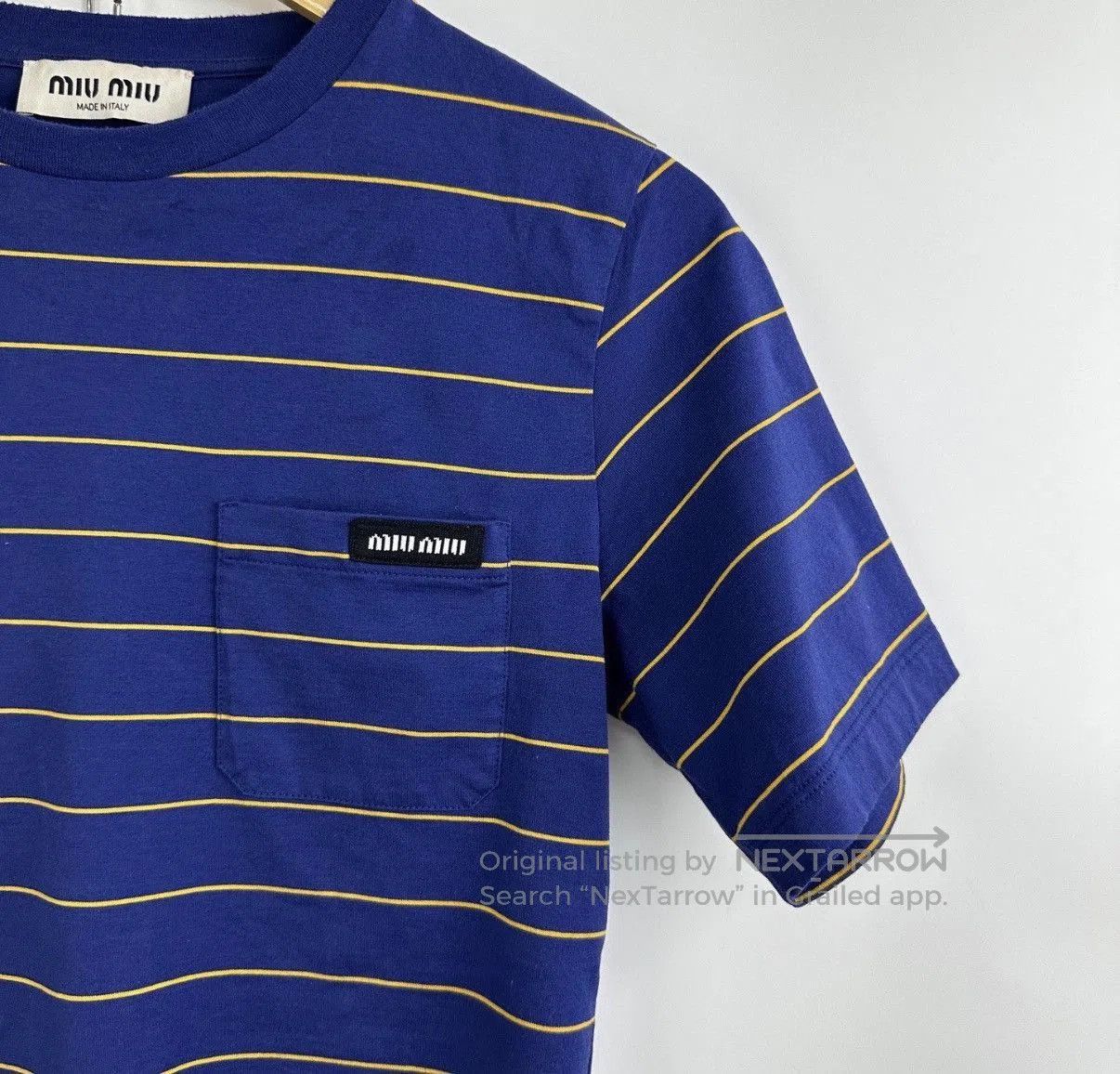 Miu Miu Blue Striped Short Sleeve T-Shirt with Pocket. Size US S / EU 44-46 / 1 - 5 Thumbnail