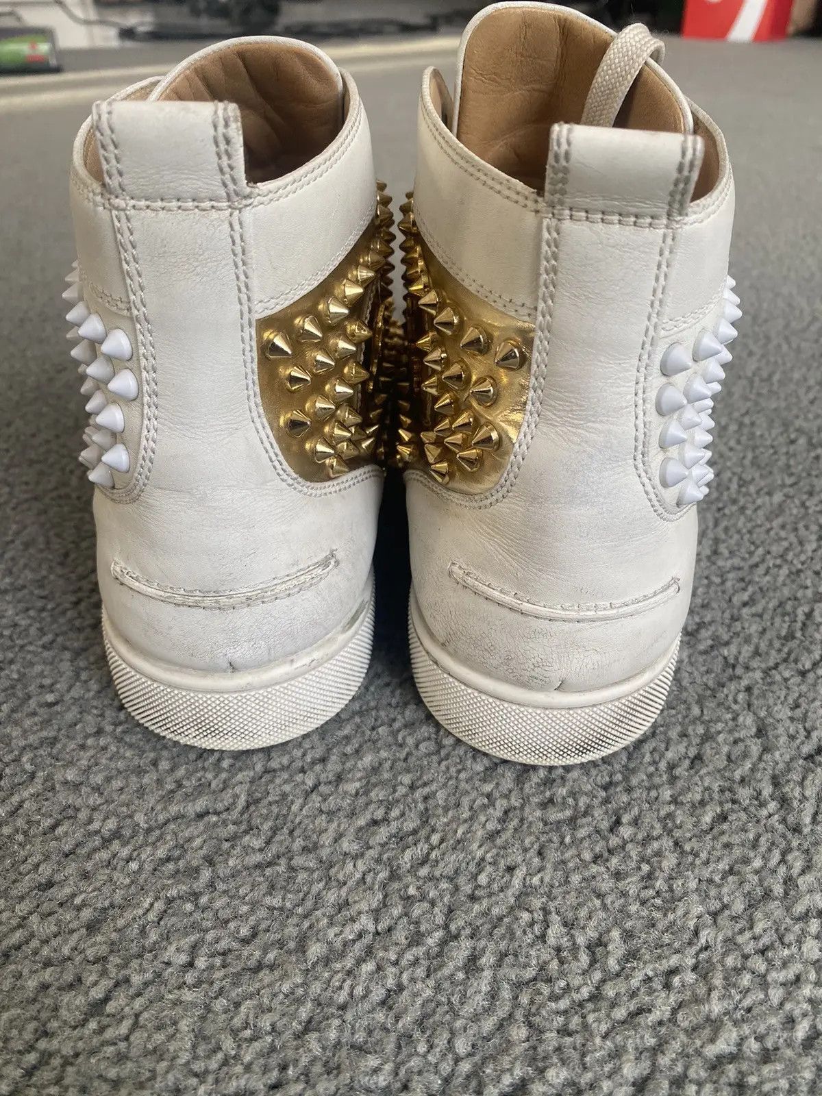 Christian Louboutin Christian Louboutin White/Gold Spike Sneakers Size US 10 / EU 43 - 6 Thumbnail