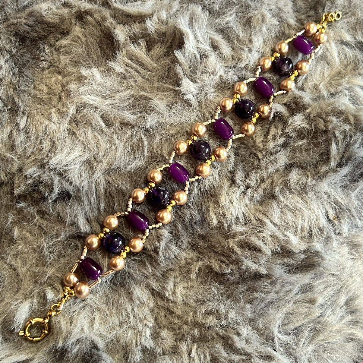 Handmade Handcrafted light champagne Czech glass pearl bracelet Size ONE SIZE - 9 Thumbnail