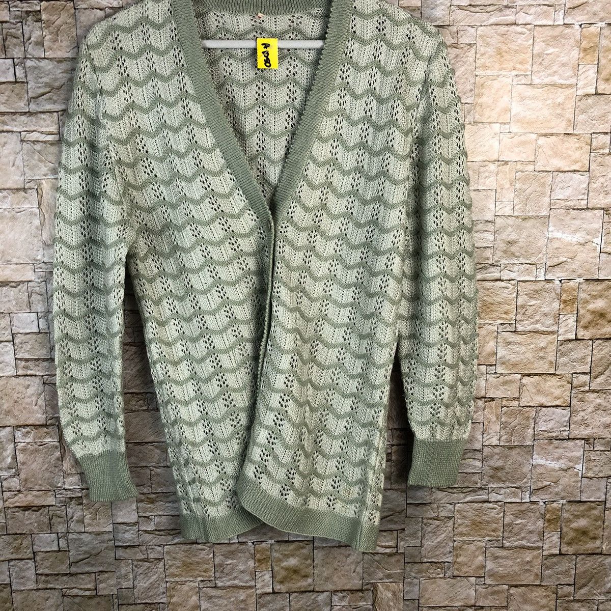 Homespun Knitwear × Japanese Brand Japan vintage Green crochet meshnet Cardigan Knitwear #A1050 Size S / US 4 / IT 40 - 3 Thumbnail