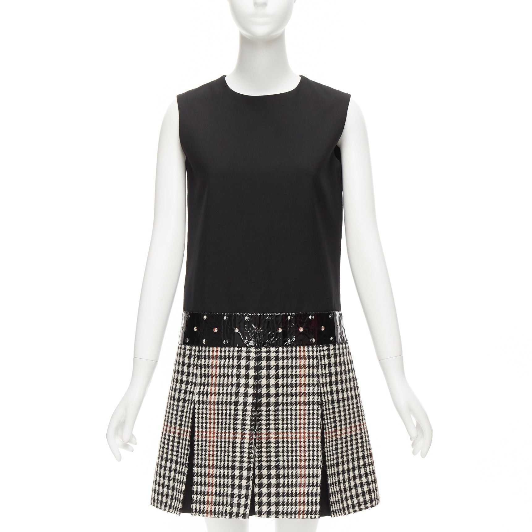 Saint Laurent Paris YVES SAINT LAURENT 2011 Runway wool black houndstooth fit flare dress FR36 S Size S / US 4 / IT 40 - 1 Thumbnail