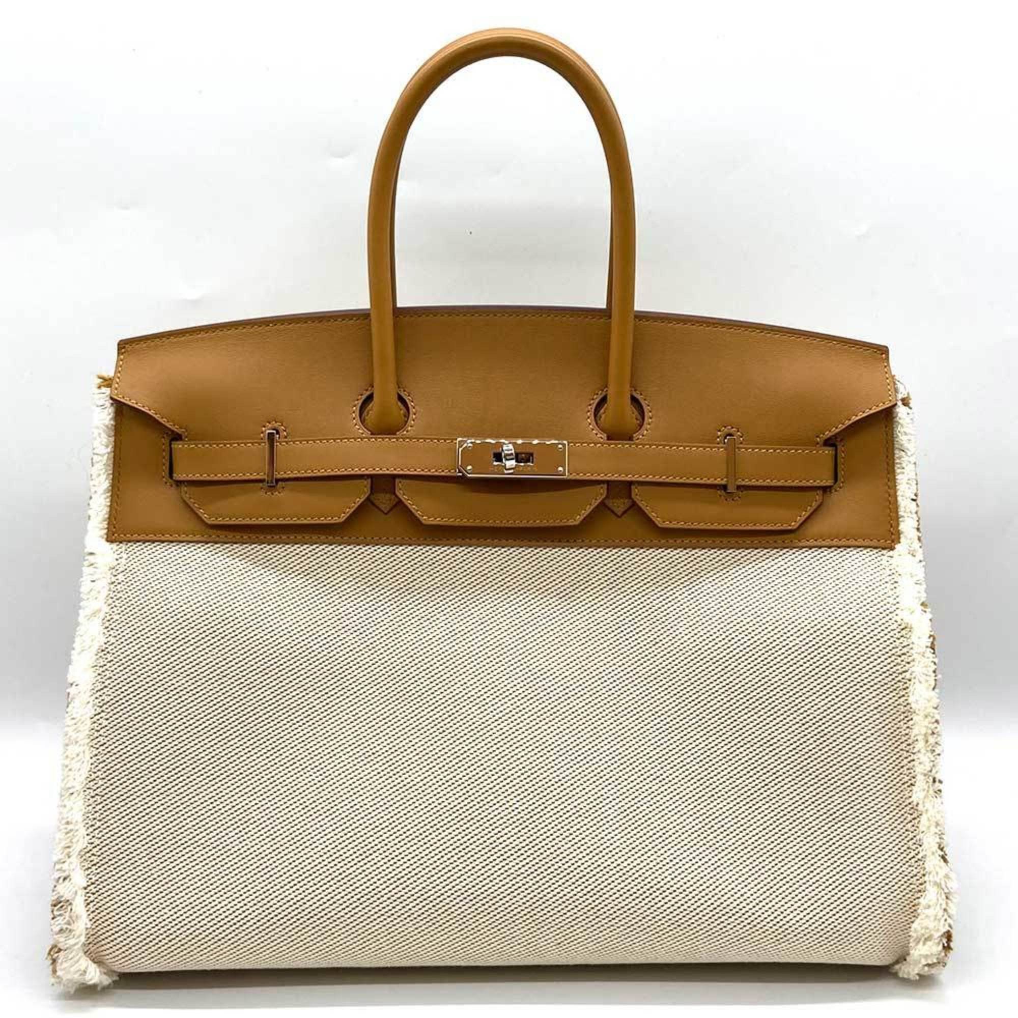 image of Hermes Bag Birkin Frey 35 Z Engraved Sesame Brown Canvas S, Women's