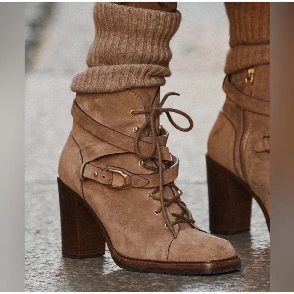 Ralph Lauren Purple Label Ralph Lauren Purple Label Evarista Suede Lace-Up Boots Taupe Size US 6.5 / IT 36.5 - 1 Thumbnail