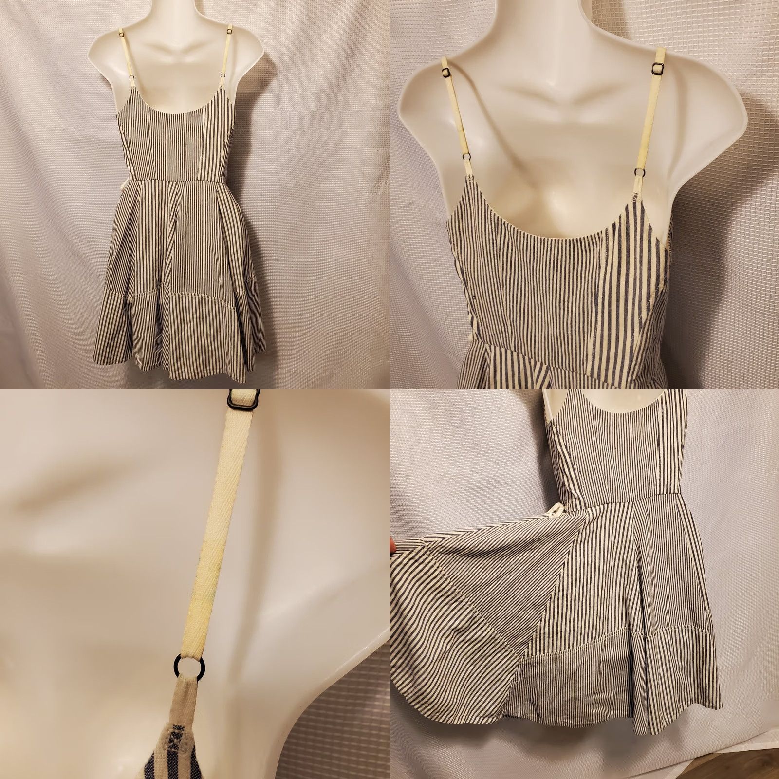 Allsaints All Saints Celestina Linen Wrap Dress Sz 8 Blue And Cream Ticking Strip *READ Size M / US 6-8 / IT 42-44 - 8 Thumbnail