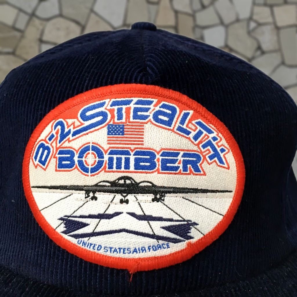 Vintage SNAP BACK Trucker Hat Mens Adjustable Blue corduroy STEAKTH BOMBER COTTON PATCH Size ONE SIZE - 1 Thumbnail