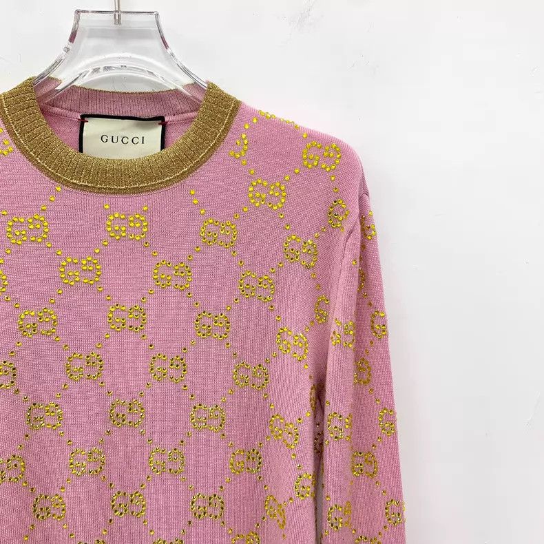 Gucci Gucci Pink logo diamond-printed wool round-neck long-sleev Size XS / US 0-2 / IT 36-38 - 3 Thumbnail