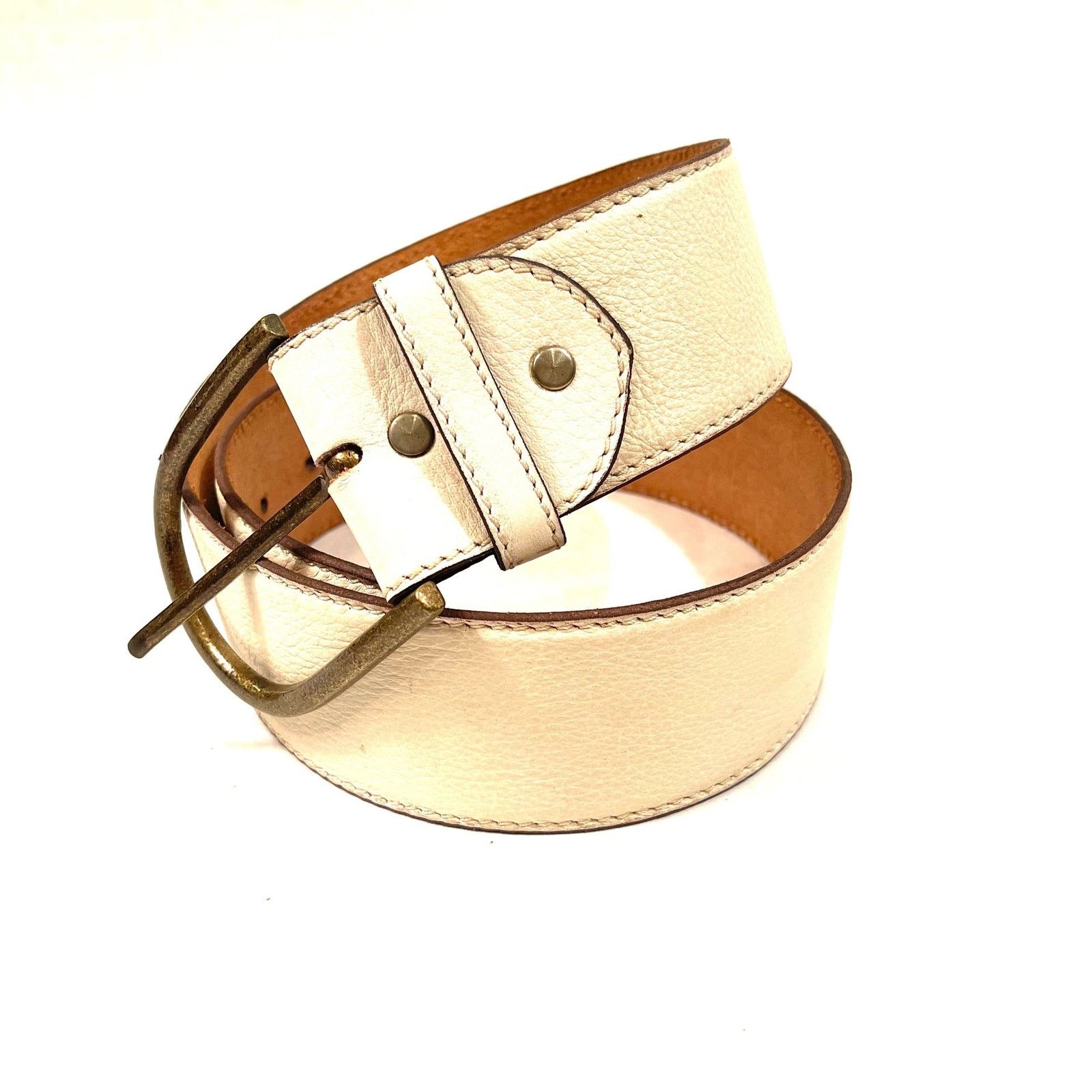 &Daughter Isabel Bisque White Round Buckle Leather Belt 32 inches Size ONE SIZE - 3 Thumbnail