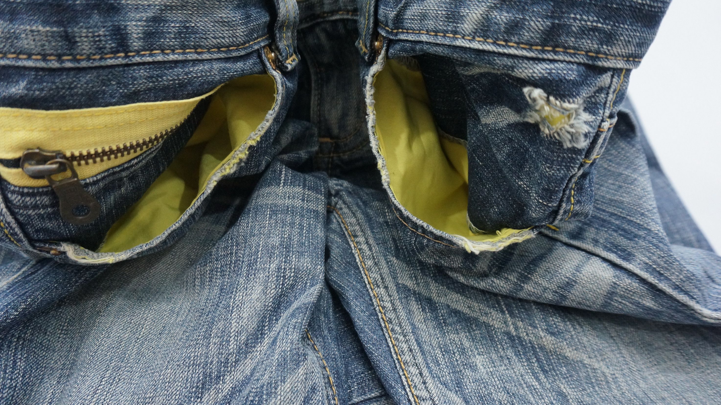Japanese Brand 🔥 Flared EDWIN Bluetrip Yellow Stitch Ladies Rare Size 29" - 17 Thumbnail