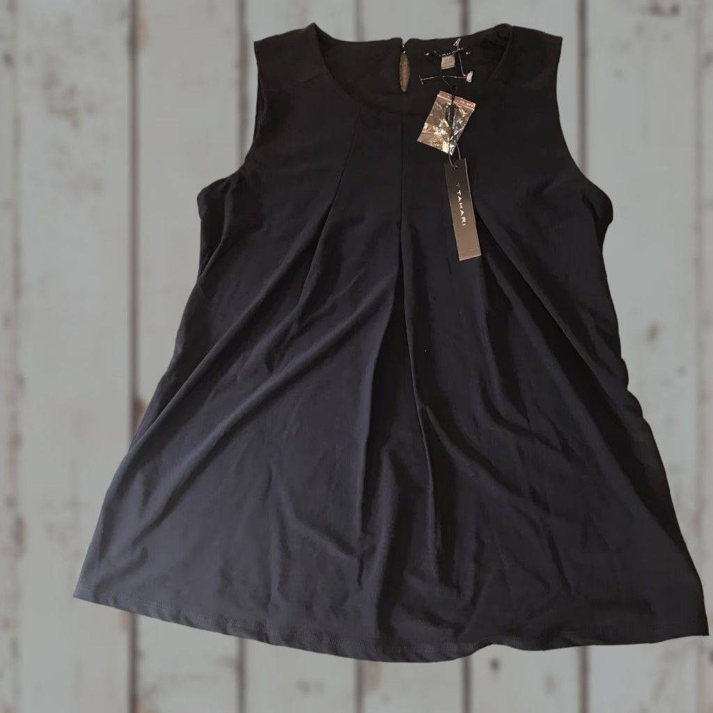 Vintage Tahari Women's Blouse Top XS Navy Blue Solid Sleeveless Round Neck Formal Casual Dressy Size XS / US 0-2 / IT 36-38 - 1 Thumbnail