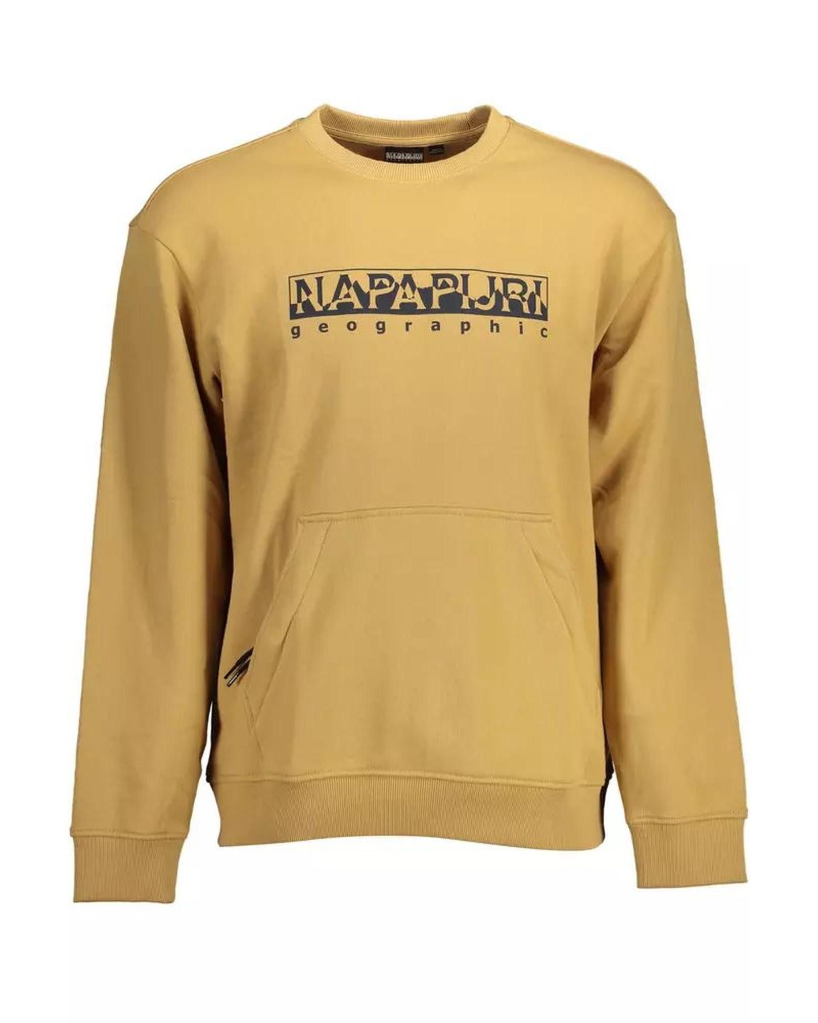 image of Napapijri Beige Cotton Sweater With Zip Closure And Logo Print, Men's (Size Small)