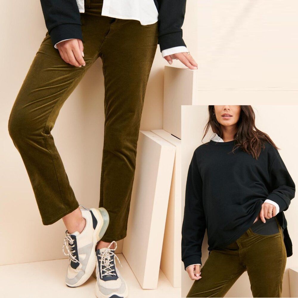Paige Paige Maternity Cindy Corduroy Pants In Dark Brushed Olive Size 27" / US 4 / IT 40 - 2 Thumbnail