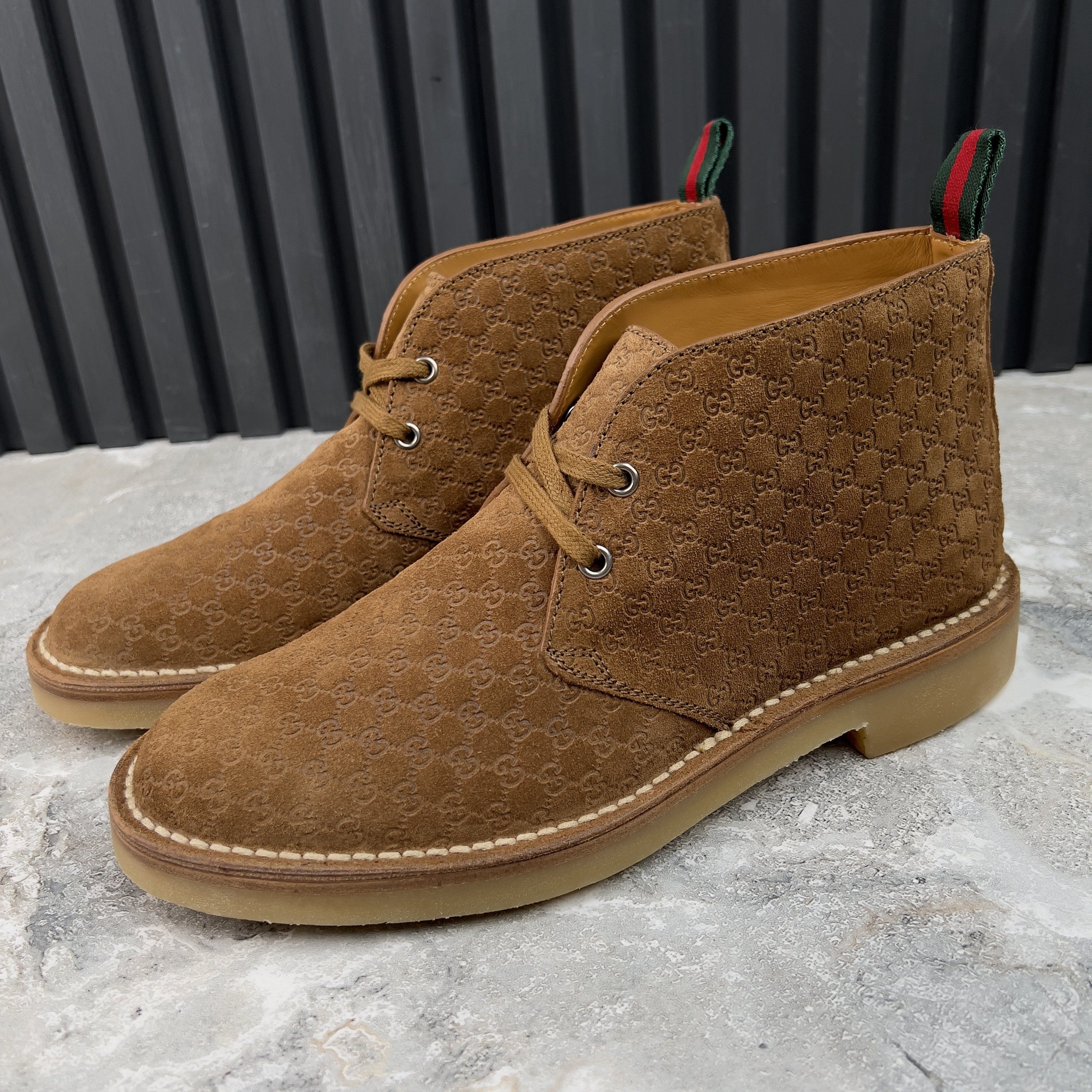 Gucci NEW Moreau Web GG Signature Desert Boots Camel Brown Suede Size US 8 / EU 41 - 2 Thumbnail