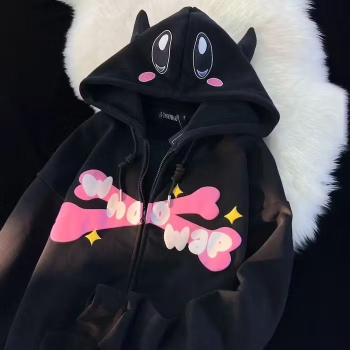 Japanese Brand Black Color Cute Hoodie KPOP Style Size US M / EU 48-50 / 2 - 2 Thumbnail