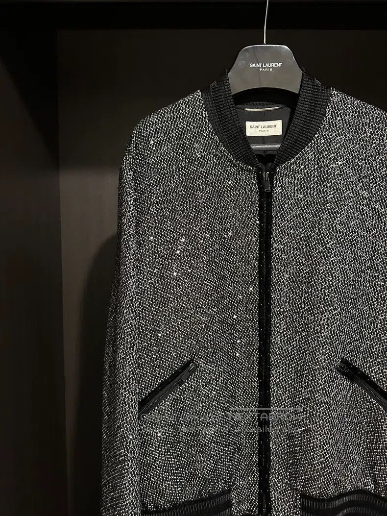 Saint Laurent Paris Saint Laurent Paris Gray Black Wool Sequin Jacket Size US L / EU 52-54 / 3 - 2 Thumbnail