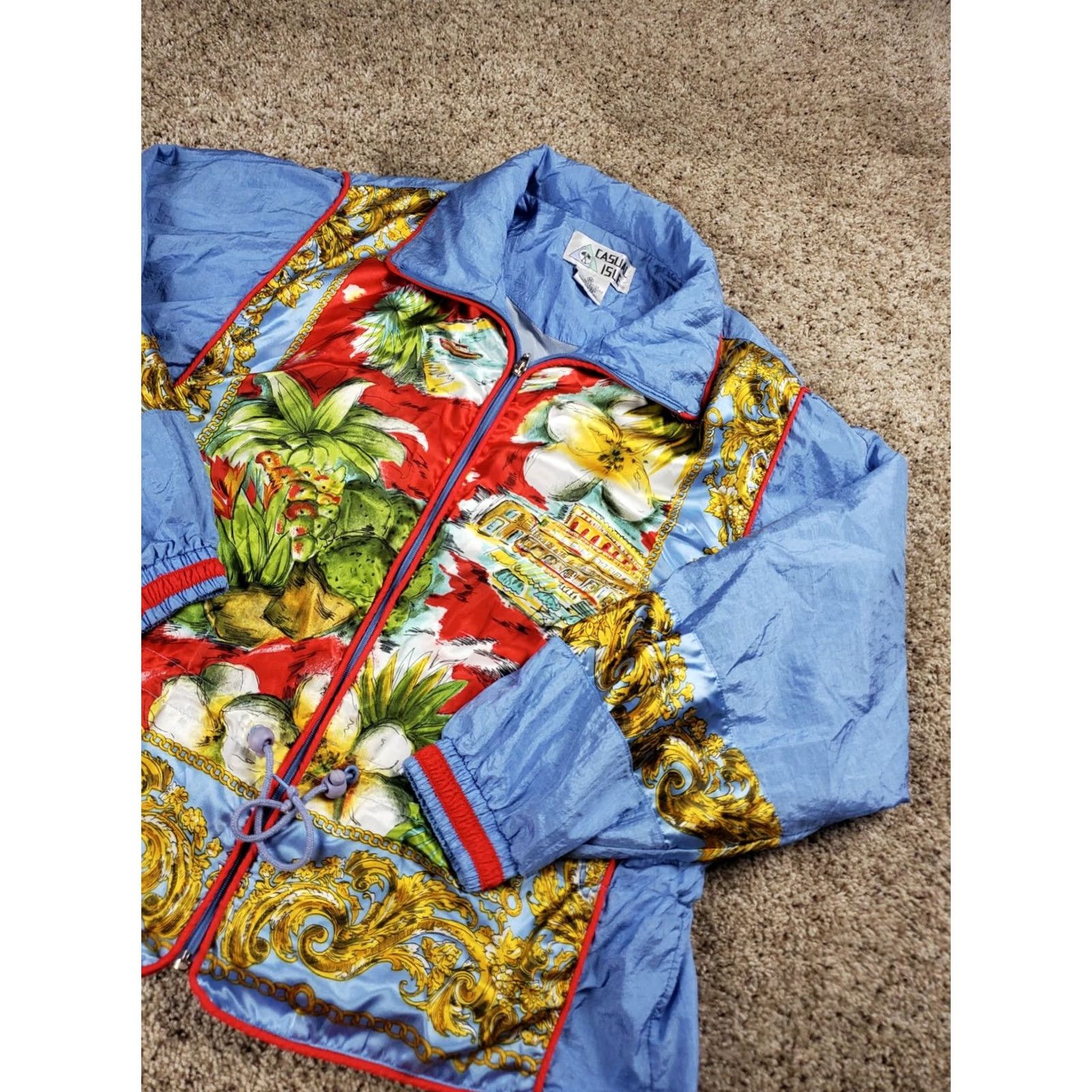 Vintage VINTAGE Casual Isle Windbreaker Jacket Women M Blue Floral Nylon Full Zip 90s Windbreaker Casual Isle Womens M Blue Floral Nylon Full Zip 90s Size M / US 6-8 / IT 42-44 - 2 Thumbnail