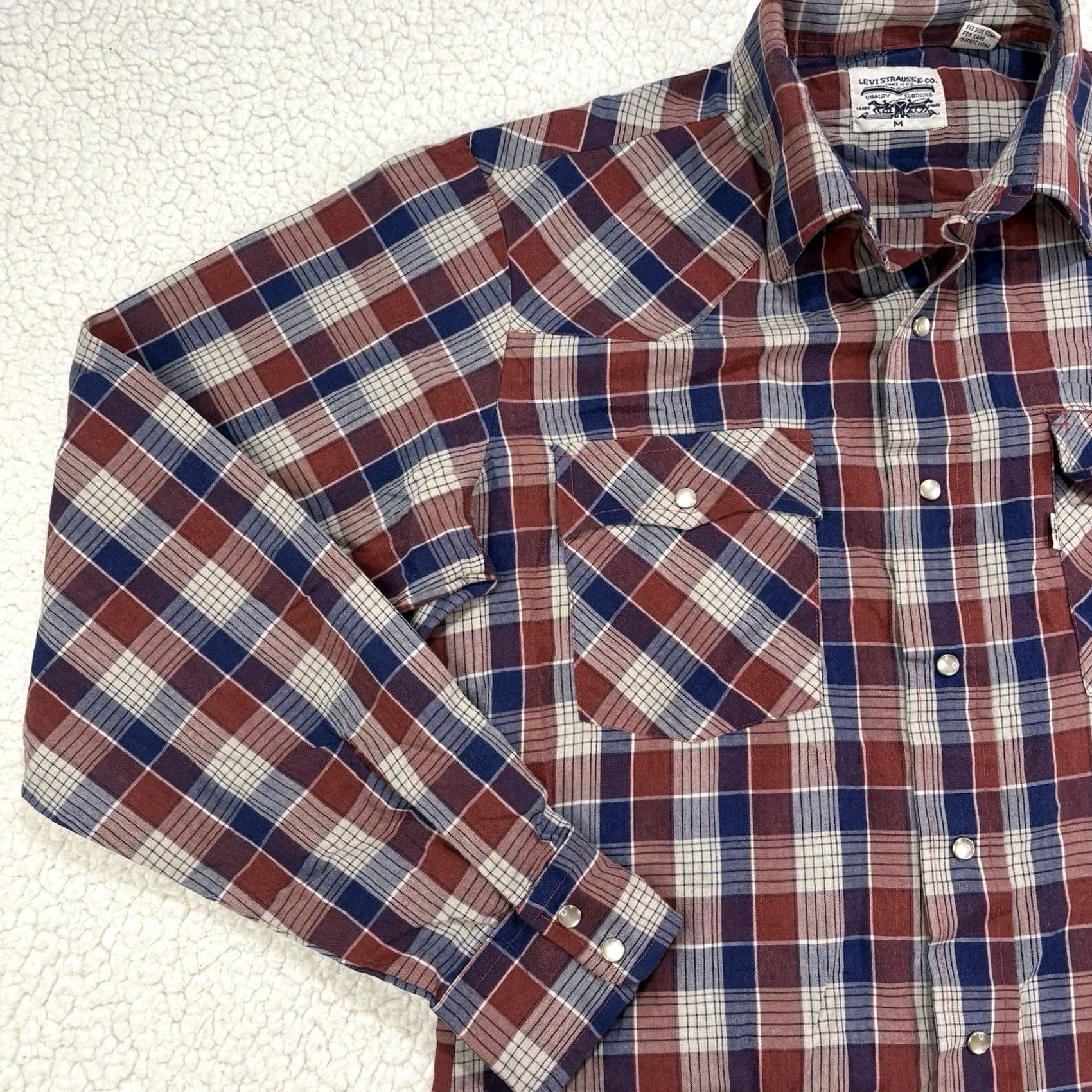 Levi's VINTAGE Levi's Western Pearl Snap Shirt Mens M Red Blue Plaid 70s 80s Cowboy Western Casual Size US M / EU 48-50 / 2 - 5 Thumbnail