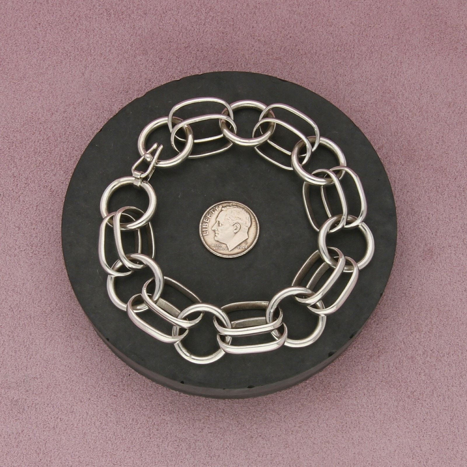 Sterling Silver sterling silver oval & circle link chain bracelet size 7.5in Size ONE SIZE - 2 Thumbnail