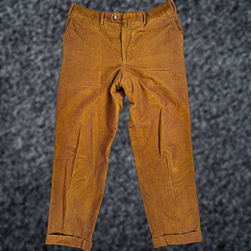 Vintage Peter Elliot Dress Pants Mens 38x29 Corduroy Pleated Cuffed Brown Pockets USA Made Size US 38 / EU 54 - 1 Thumbnail
