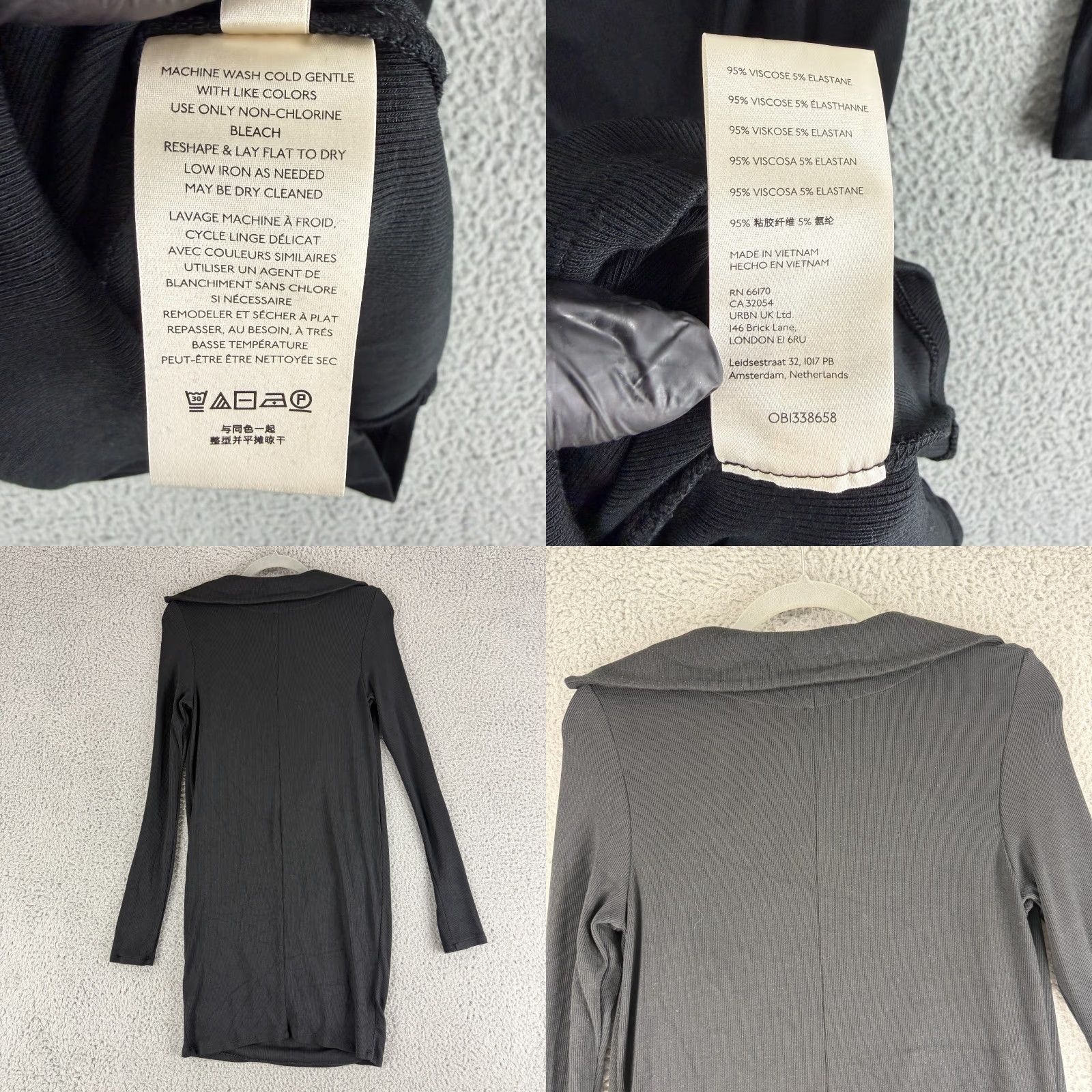 Free People Free People Mini Dress Womens XS Black Draped Neck Long Sleeve Stretch Dress (Solid) Size XS / US 0-2 / IT 36-38 - 8 Thumbnail