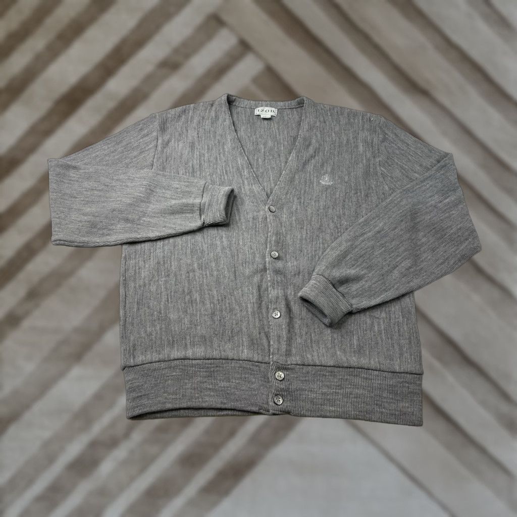 Izod VINTAGE IZOD Cardigan Sweater Men's L Gray Knit Acrylic Button V-Neck USA Made Size US L / EU 52-54 / 3 - 1 Thumbnail