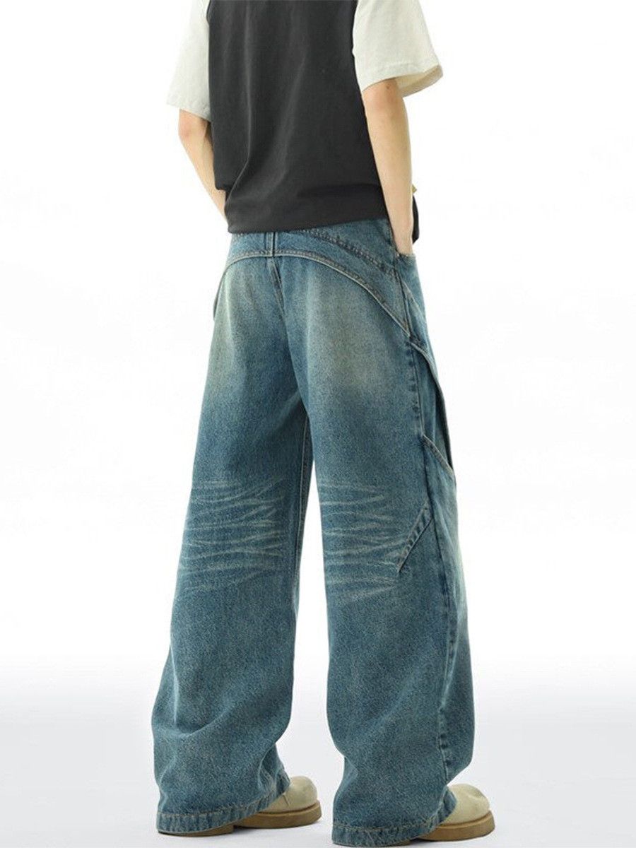 Vintage American men's loose retro patchwork washed curved jeans Size US 32 / EU 48 - 5 Thumbnail