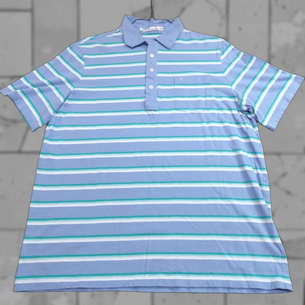 Vintage Criquet Polo Shirt XL Blue Striped Organic Cotton Embroidered Polo Shirt Men Golf Blue Embroidered XL Mens Size US XL / EU 56 / 4 - 1 Thumbnail