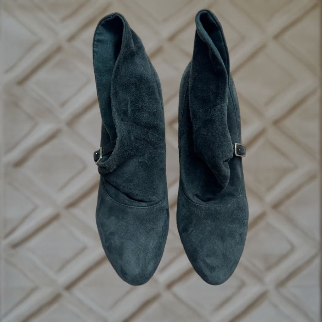 Nine West NINE WEST Bootie Suede Ankle Slouch Boots Womens 6.5 Teal Blue Pointed Toe Buckle Rubber Sole Fall Winter 2-2.9in Heel Women’s Shoes Size US 6.5 / IT 36.5 - 1 Thumbnail