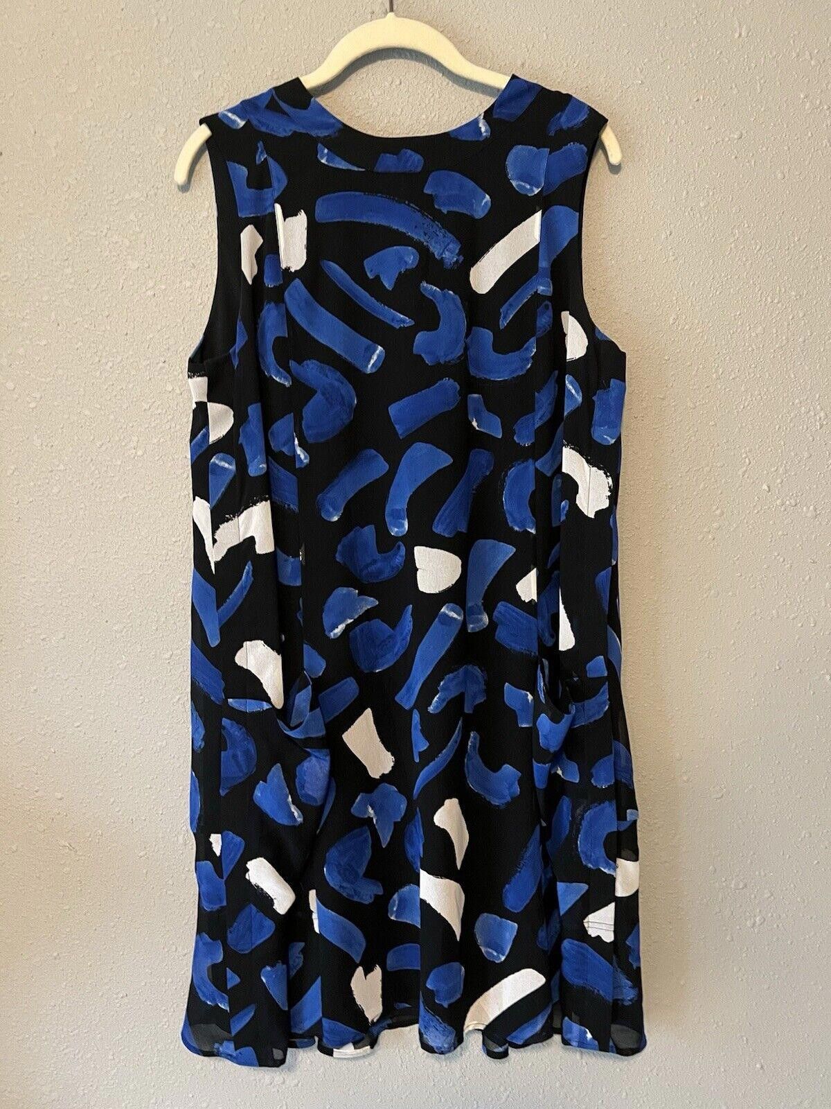 Designer GREY JASON WU Blue Black White Abstract Chiffon Dress Size L / US 10 / IT 46 - 2 Thumbnail