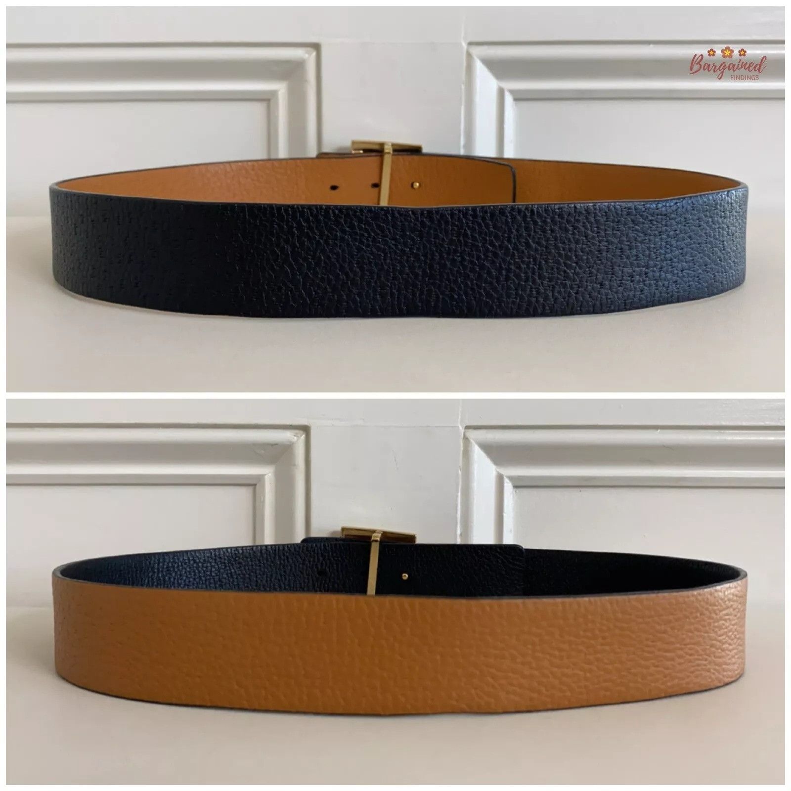 Salvatore Ferragamo Salvatore Ferragamo Black/Cognac Leather Reversible Gold Size ONE SIZE - 8 Thumbnail