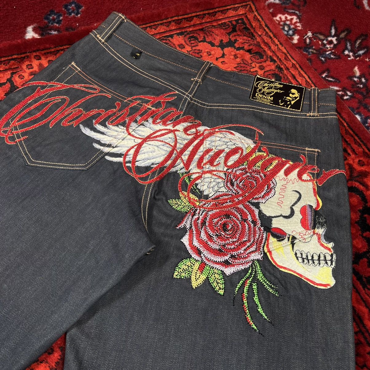 Ed Hardy Christian Audigier Denim Y2K Streetwear Shorts Skull Roses Size US 34 / EU 50 - 5 Thumbnail
