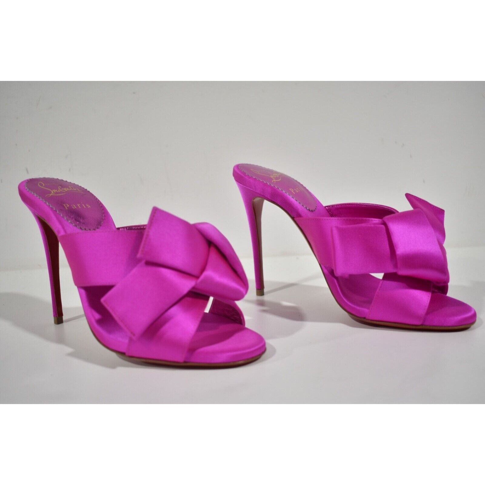 Christian Louboutin Matricia 100 Holly Pink Satin Backless Sandal Heel Pump 36 Size US 6 / IT 36 - 4 Thumbnail